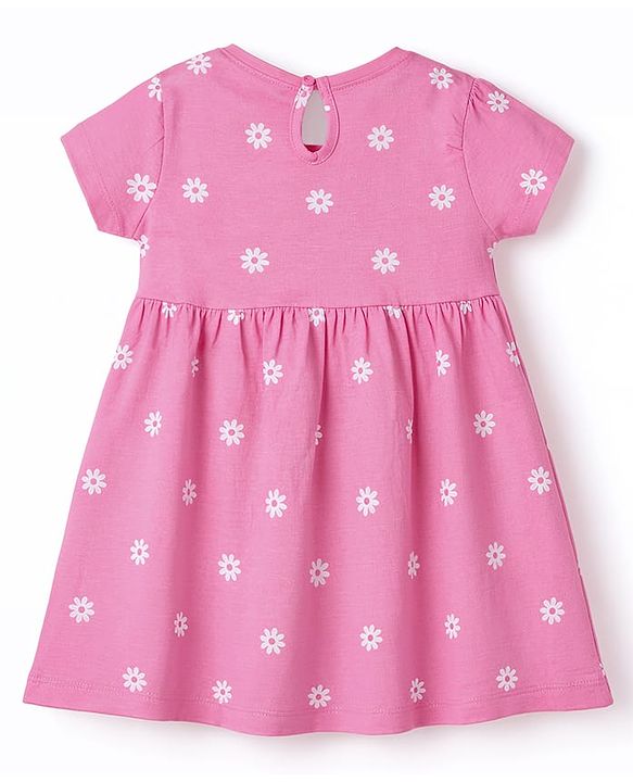 Babyhug Cotton Knit One Piece Dress with All Over Floral Print Multi Color 0-0 Months