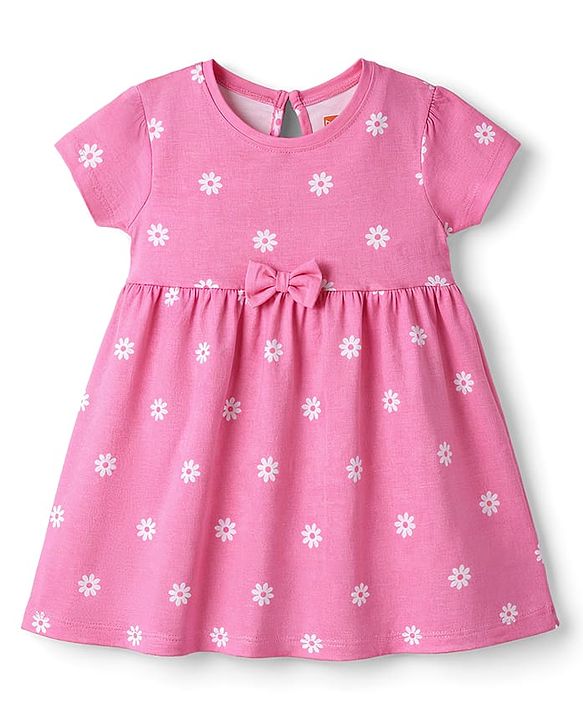 Babyhug Cotton Knit One Piece Dress with All Over Floral Print Multi Color 0-0 Months