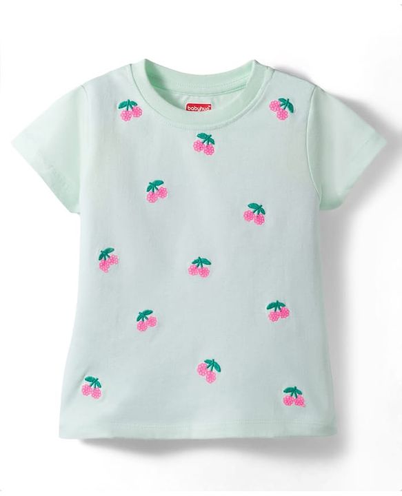 Babyhug 100% Cotton Knit Half Sleeves Floral Embroidered T-Shirt - Multicolour