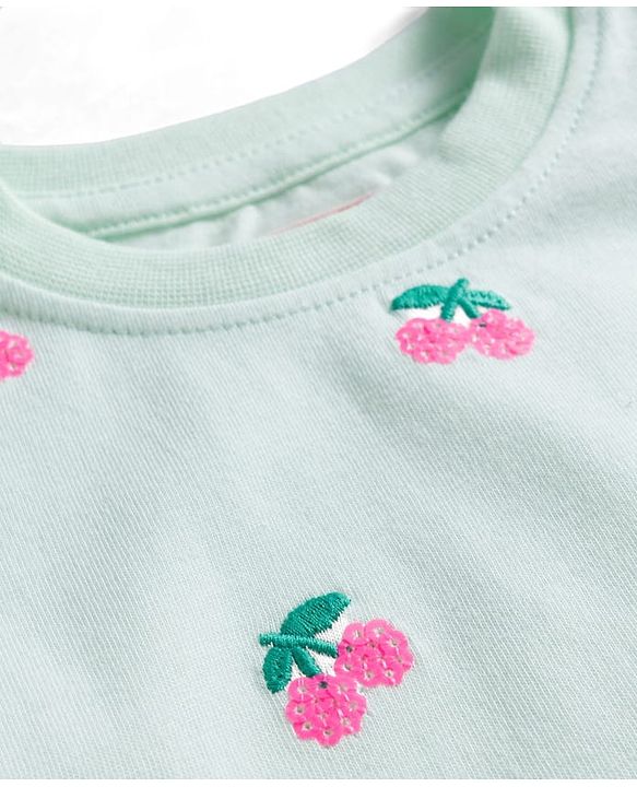 Babyhug 100% Cotton Knit Half Sleeves Floral Embroidered T-Shirt - Multicolour