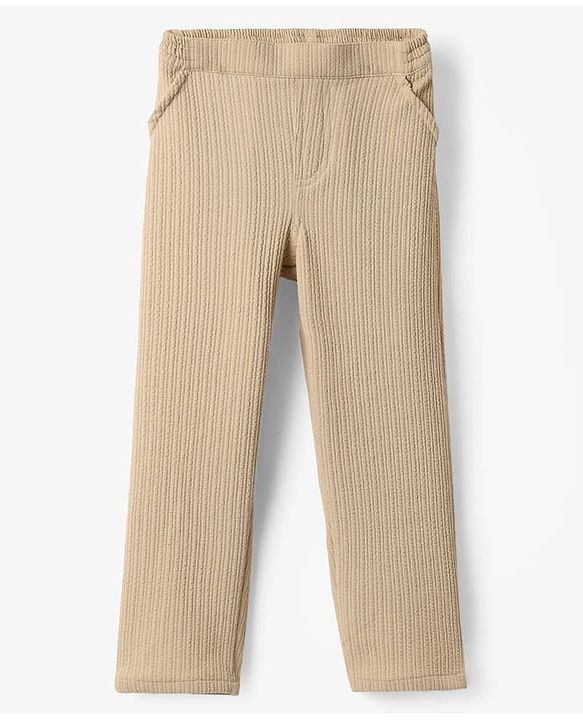 Babyhug Knit Full Sleeves Solid Colour 3 Piece Party Suit with Bow - Beige