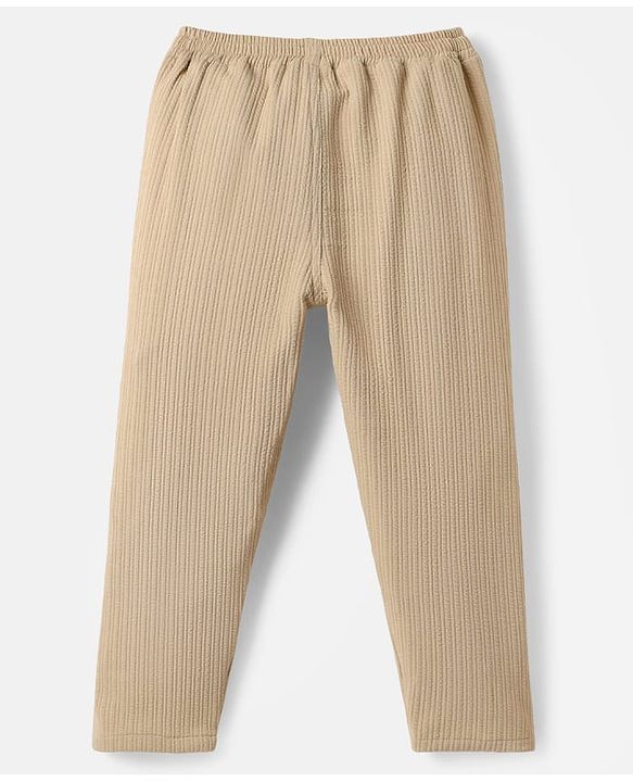 Babyhug Knit Full Sleeves Solid Colour 3 Piece Party Suit with Bow - Beige