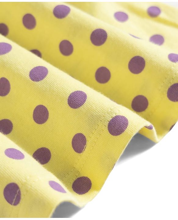 Babyhug 100% Cotton Knit Half Sleeves Polka Dots Printed Frock With Bow Applique - Yellow
