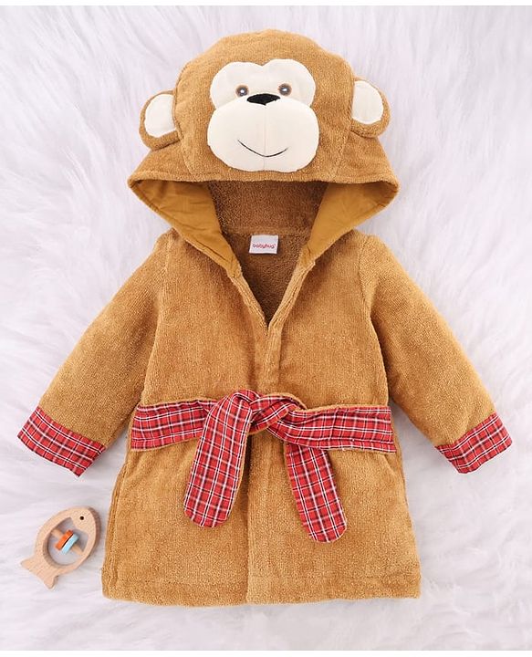 Babyhug Terry Woven Full Sleeves Elephant Hooded Bath Robe - Grey