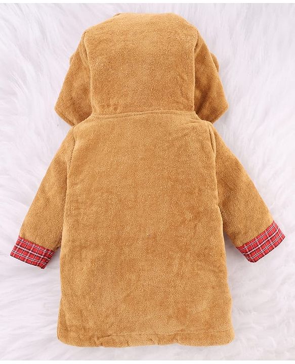 Babyhug Terry Woven Full Sleeves Elephant Hooded Bath Robe - Grey