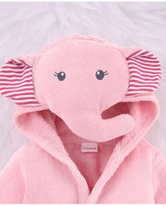 Babyhug Terry Woven Full Sleeves Elephant Hooded Bath Robe - Grey