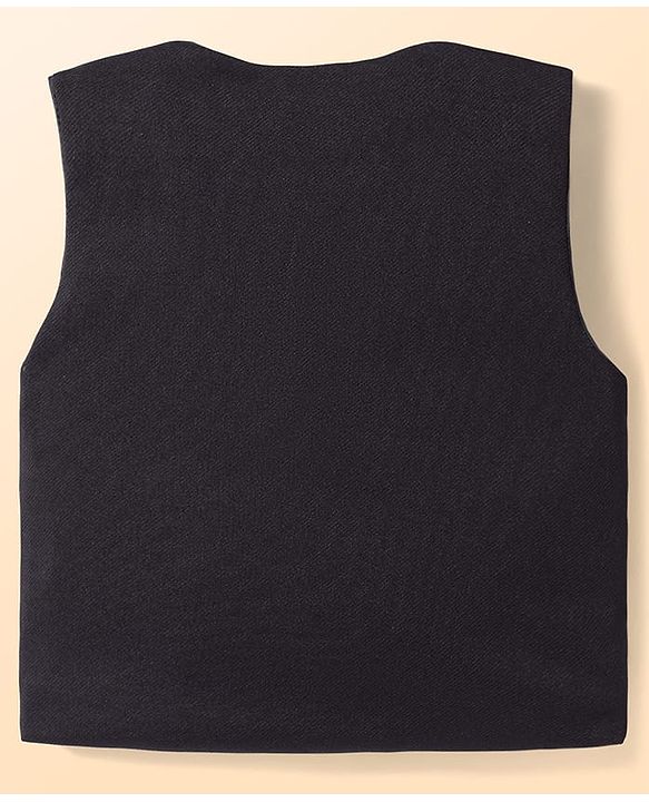 Babyhug Woven Full Sleeves Solid 3 Piece Party Suit With Bow - Black