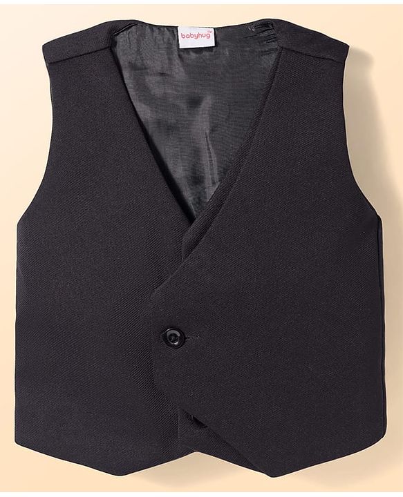 Babyhug Woven Full Sleeves Solid 3 Piece Party Suit With Bow - Black