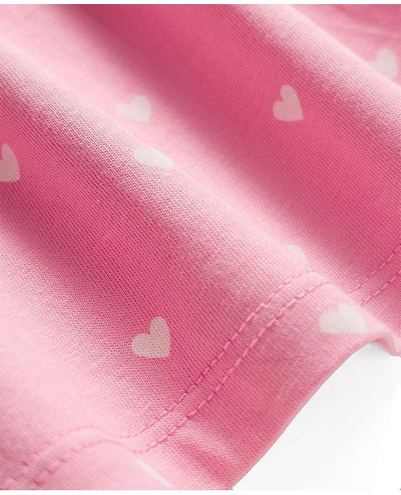 Babyhug Single Jersey Knit Half Sleeves Frock With Polka Dot Print & Bow Applique - Pink