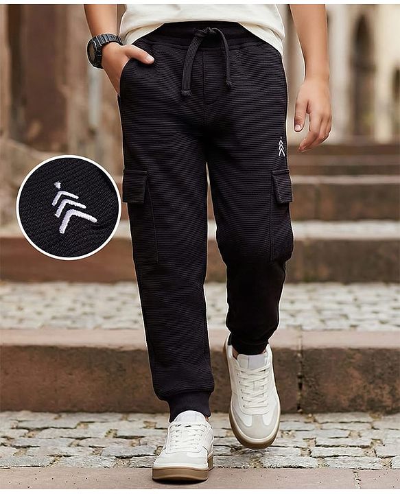 Pine Kids Knit Full Length Solid Colour Lounge Pant - Black