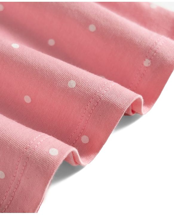 Babyhug Single Jersey Knit Half Sleeves Polka Dots Printed Frock  with Bow Applique - Pink