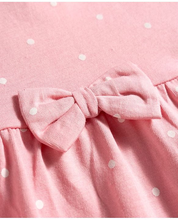 Babyhug Single Jersey Knit Half Sleeves Polka Dots Printed Frock  with Bow Applique - Pink