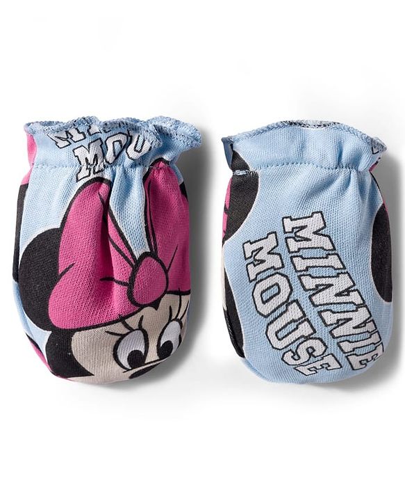 Babyhug Disney Cap, Mittens & Booties Set with Miniie Mouse & Family Print Multicolour - Diameter 9 cm