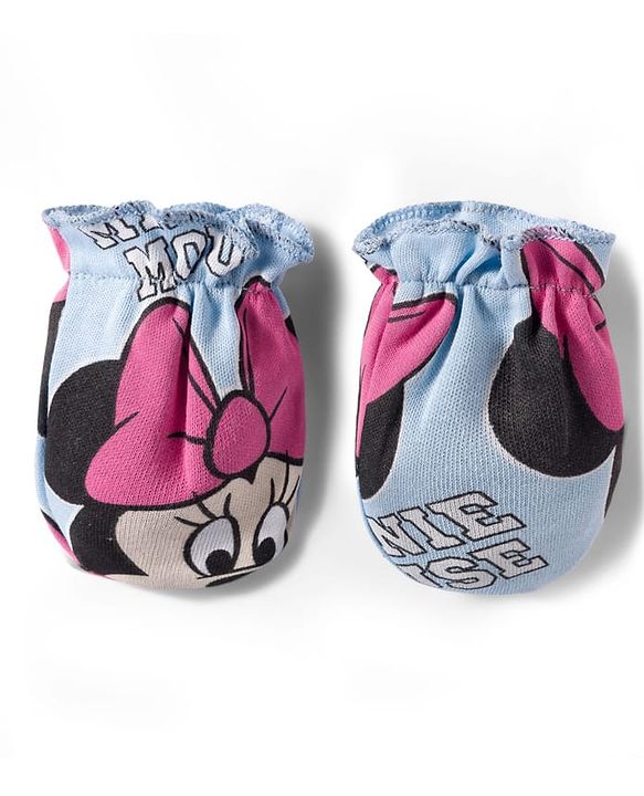 Babyhug Disney Cap, Mittens & Booties Set with Miniie Mouse & Family Print Multicolour - Diameter 9 cm