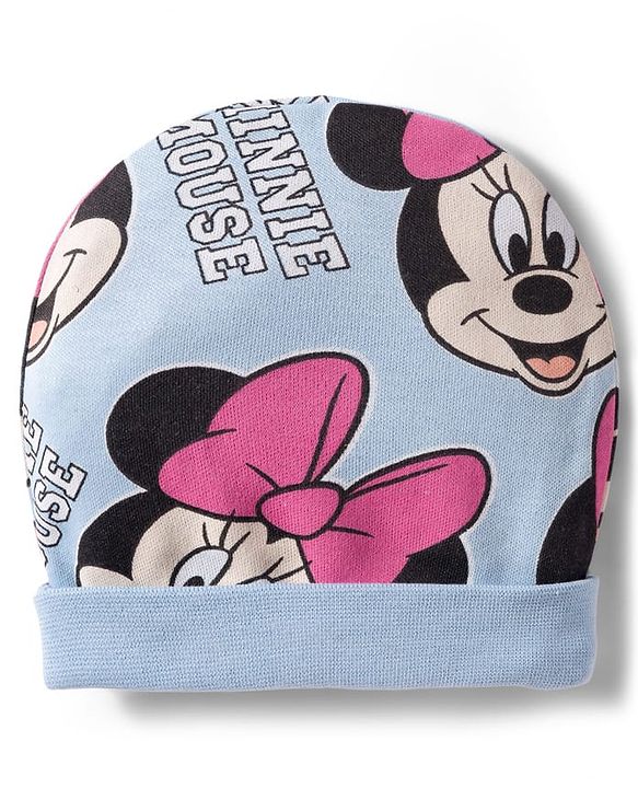 Babyhug Disney Cap, Mittens & Booties Set with Miniie Mouse & Family Print Multicolour - Diameter 9 cm