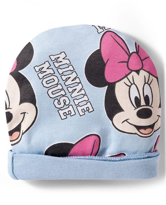 Babyhug Disney Cap, Mittens & Booties Set with Miniie Mouse & Family Print Multicolour - Diameter 9 cm