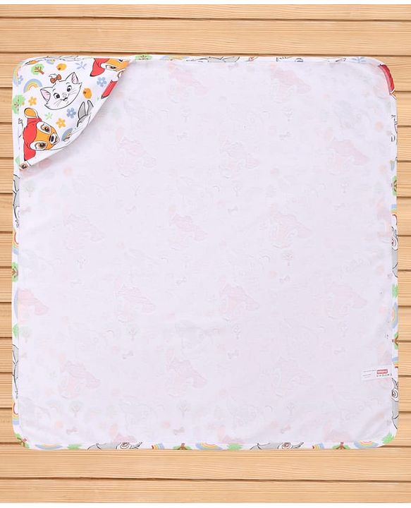 Babyhug Disney 100% Cotton Knit Hooded Towel With Disney Marie Graphics L 76 x B 76 cm - White