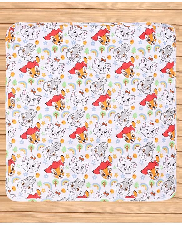 Babyhug Disney 100% Cotton Knit Hooded Towel With Disney Marie Graphics L 76 x B 76 cm - White
