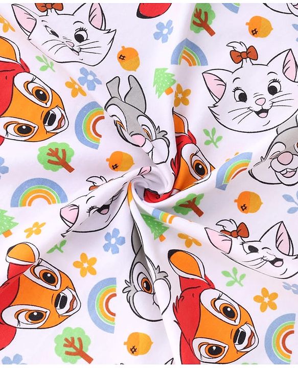 Babyhug Disney 100% Cotton Knit Hooded Towel With Disney Marie Graphics L 76 x B 76 cm - White