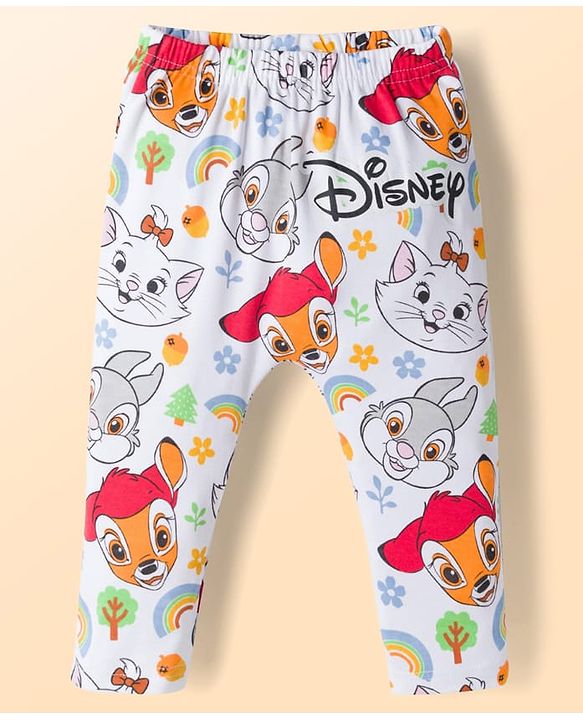 Babyhug Disney Interlock Knit Full Length Diaper Leggings with Marie Graphic Pack of 3 - Red Yellow & White