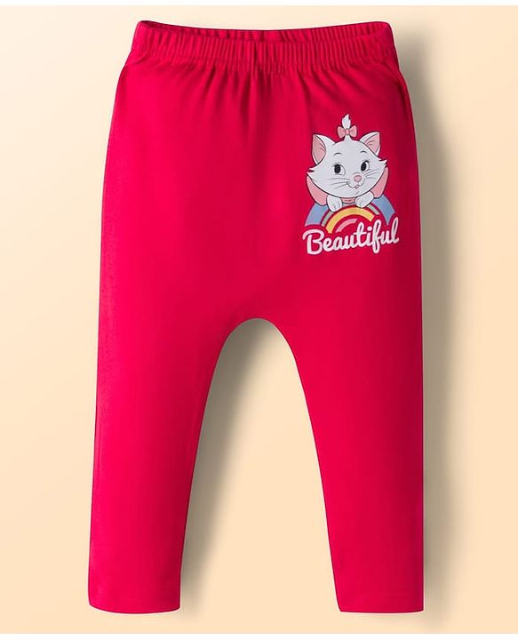 Babyhug Disney Interlock Knit Full Length Diaper Leggings with Marie Graphic Pack of 3 - Red Yellow & White