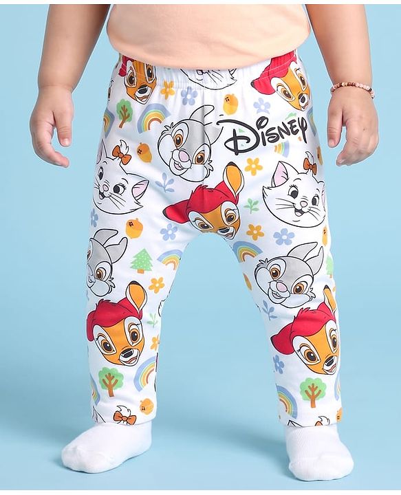 Babyhug Disney Interlock Knit Full Length Diaper Leggings with Marie Graphic Pack of 3 - Red Yellow & White