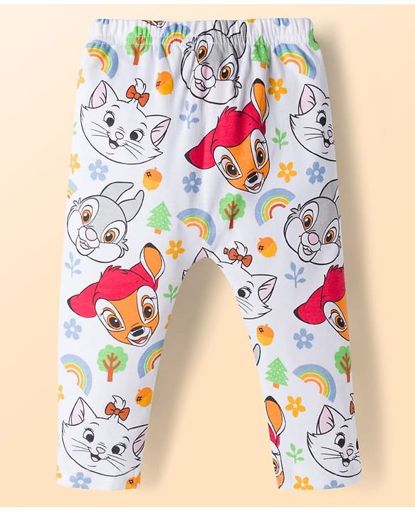 Babyhug Disney Interlock Knit Full Length Diaper Leggings with Marie Graphic Pack of 3 - Red Yellow & White