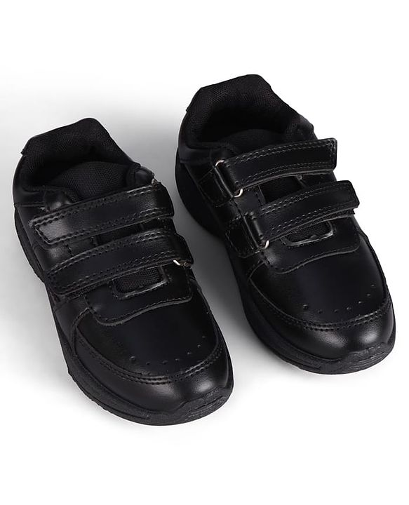 Pine Kids Velcro Closure Solid Colour School Shoes -Black