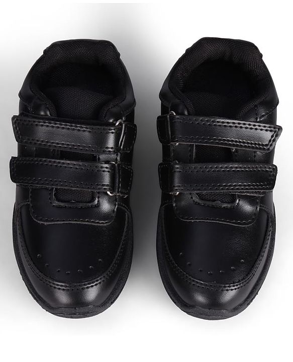 Pine Kids Velcro Closure Solid Colour School Shoes -Black
