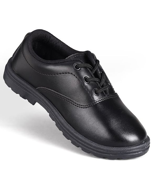 Pine Kids Lace Up Closure Solid Colour School Shoes -Black