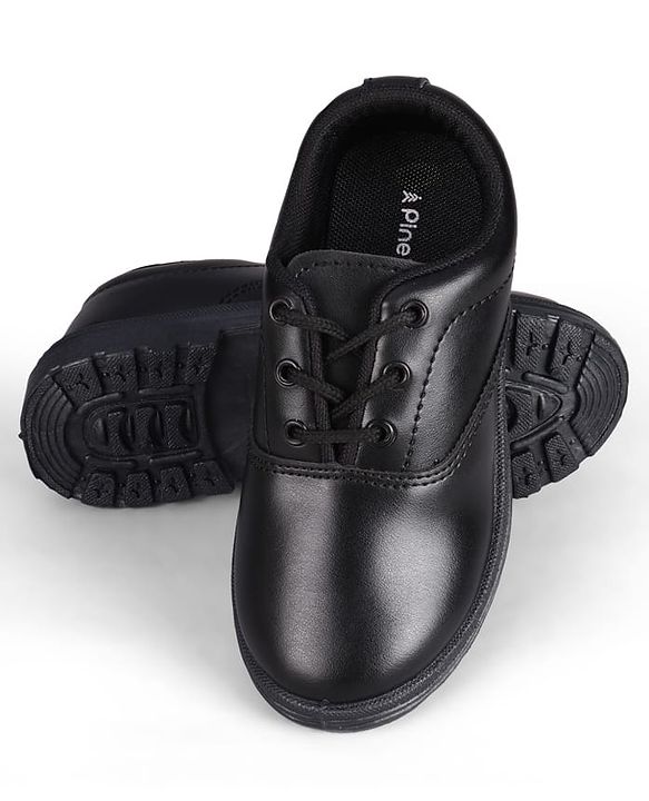 Pine Kids Lace Up Closure Solid Colour School Shoes -Black