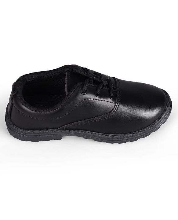 Pine Kids Lace Up Closure Solid Colour School Shoes -Black