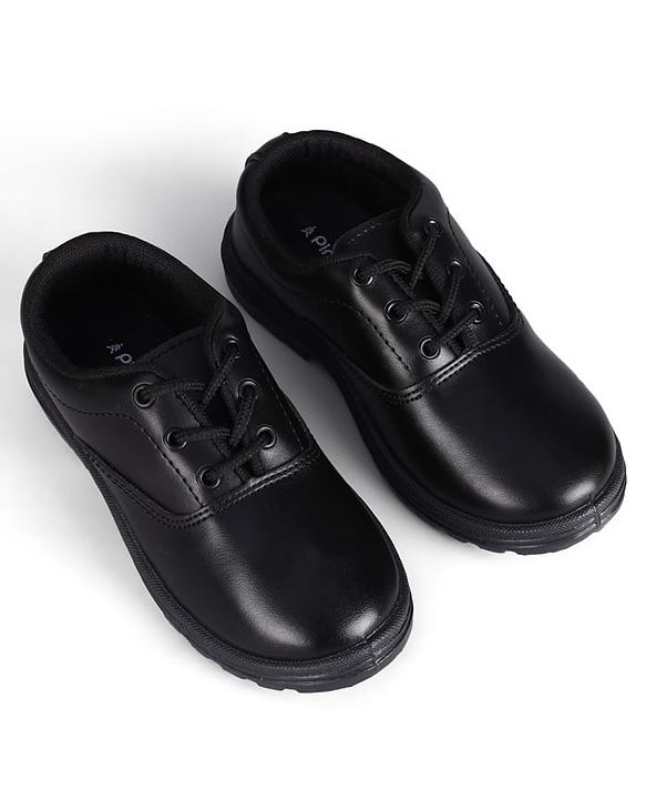 Pine Kids Lace Up Closure Solid Colour School Shoes -Black