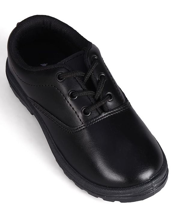 Pine Kids Lace Up Closure Solid Colour School Shoes -Black