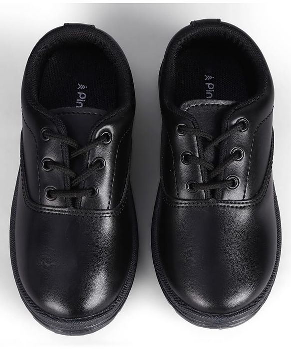 Pine Kids Lace Up Closure Solid Colour School Shoes -Black