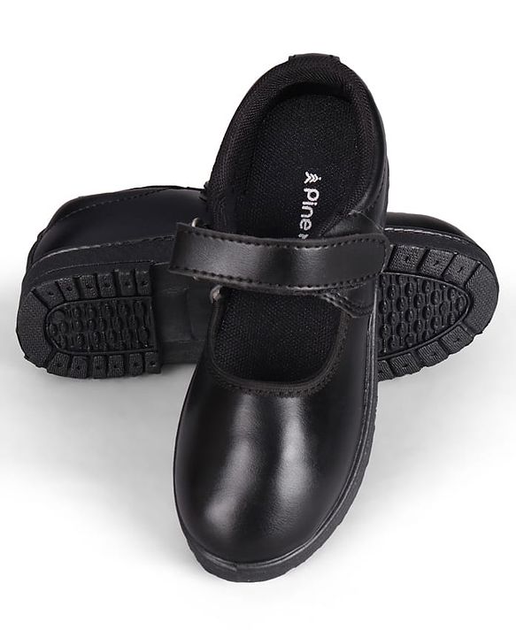 Pine Kids Velcro Closure Solid Colour School Shoes - Black