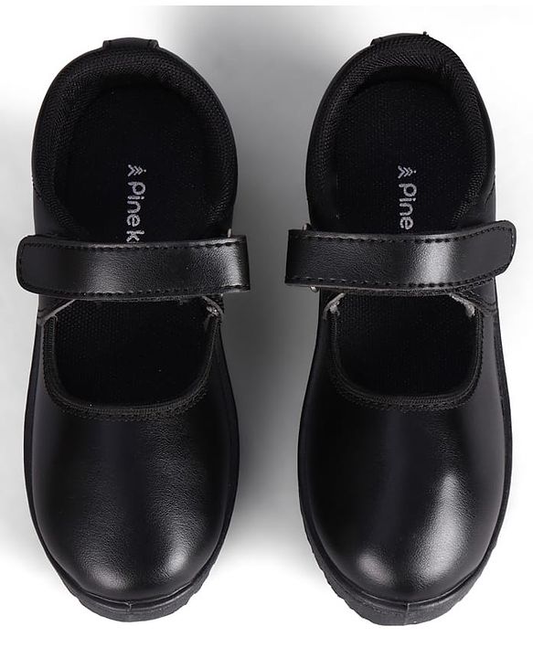 Pine Kids Velcro Closure Solid Colour School Shoes - Black