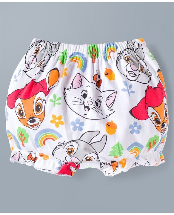 Babyhug Disney Lycra Knit Bloomers with Marie Graphic Pack of 3 - White Red & Yellow