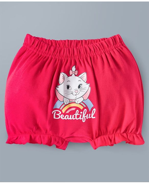 Babyhug Disney Lycra Knit Bloomers with Marie Graphic Pack of 3 - White Red & Yellow