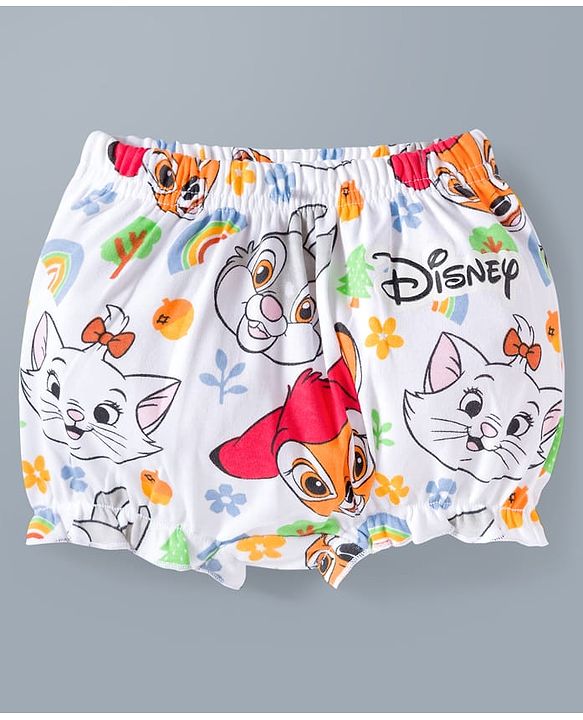 Babyhug Disney Lycra Knit Bloomers with Marie Graphic Pack of 3 - White Red & Yellow