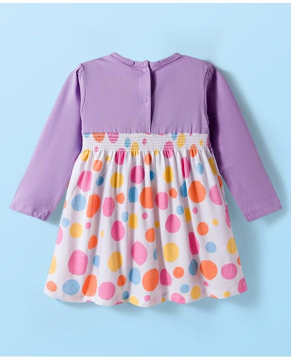 Babyhug Disney 100% Cotton Knit Full Sleeves Polka Dots Printed Frock With Attached Shrug & Marie Graphics & Headband - Multicolour