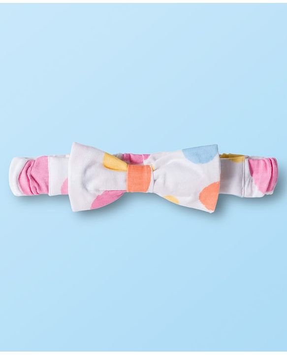 Babyhug Disney 100% Cotton Knit Full Sleeves Polka Dots Printed Frock With Attached Shrug & Marie Graphics & Headband - Multicolour