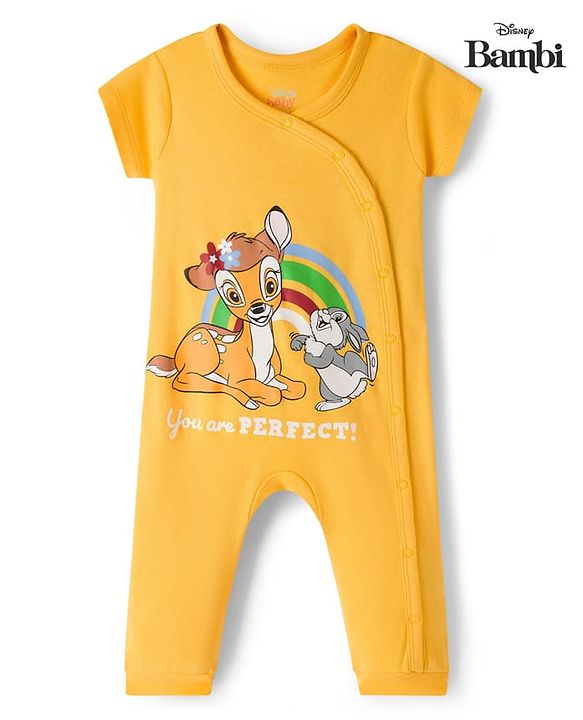 Babyhug Disney Interlock Knit Half Sleeves Romper With Marie Graphics - Yellow