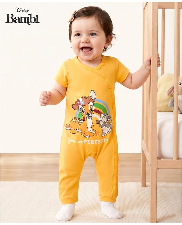 Babyhug Disney Interlock Knit Half Sleeves Romper With Marie Graphics - Yellow
