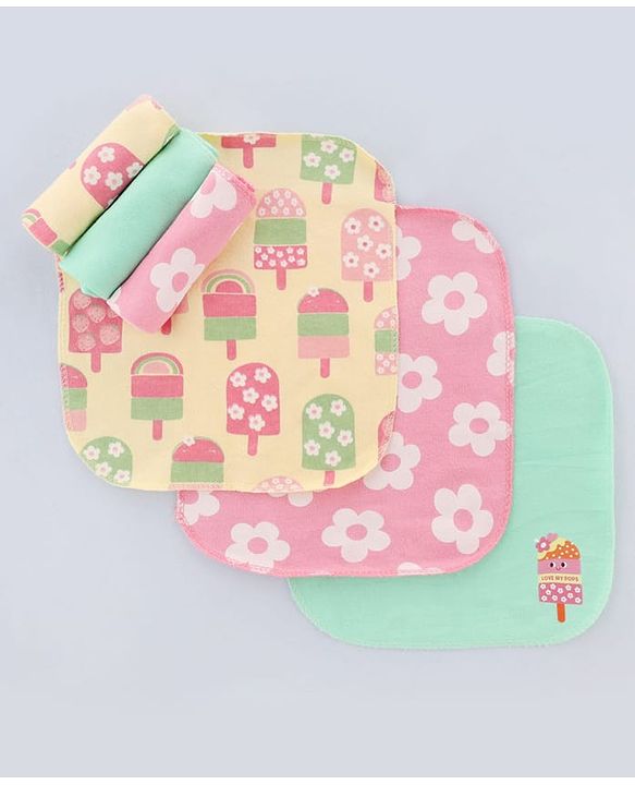 Babyhug Terry Knit Face & Hand Towel With Floral Print Pack Of 6 L 24 x B 24 cm- Multicolour