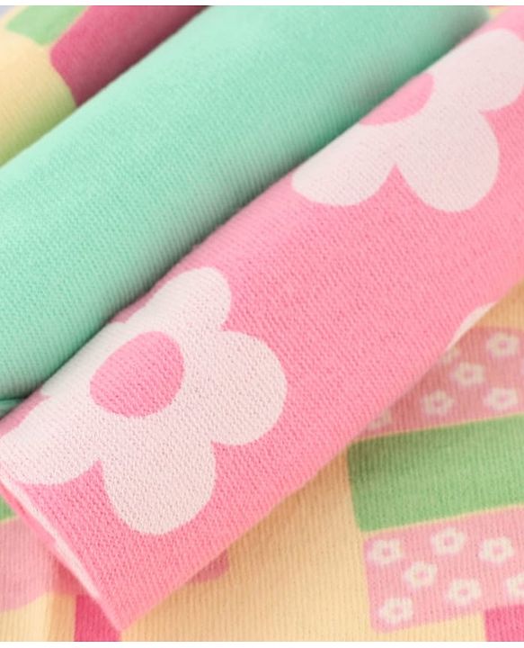 Babyhug Terry Knit Face & Hand Towel With Floral Print Pack Of 6 L 24 x B 24 cm- Multicolour