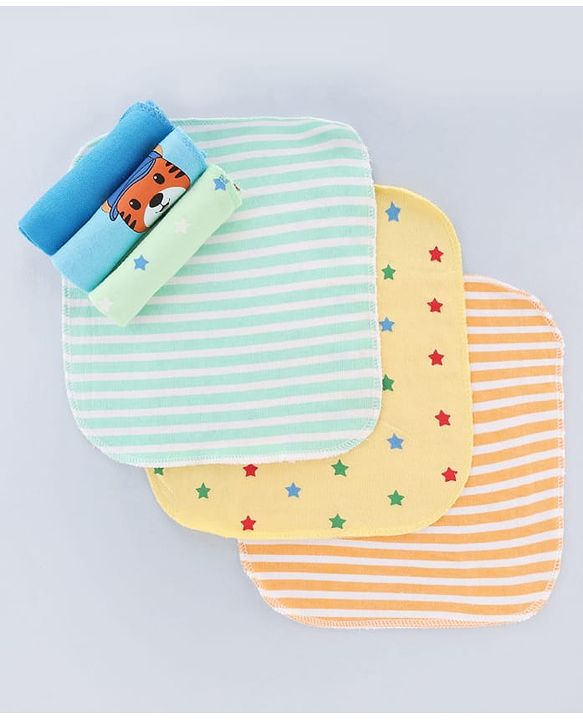 Babyhug Terry Knit Hand & Face Towel With Tiger Print Pack Of 6 L 24 x B 24 cm- Multicolour