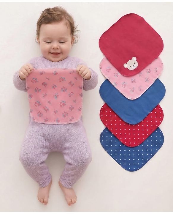 Babyhug Terry Knit Hand & Face Towel With Polka Dot Print Pack Of 6 L 24 x B 24 cm - Multicolour