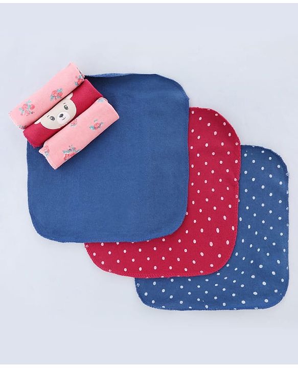 Babyhug Terry Knit Hand & Face Towel With Polka Dot Print Pack Of 6 L 24 x B 24 cm - Multicolour