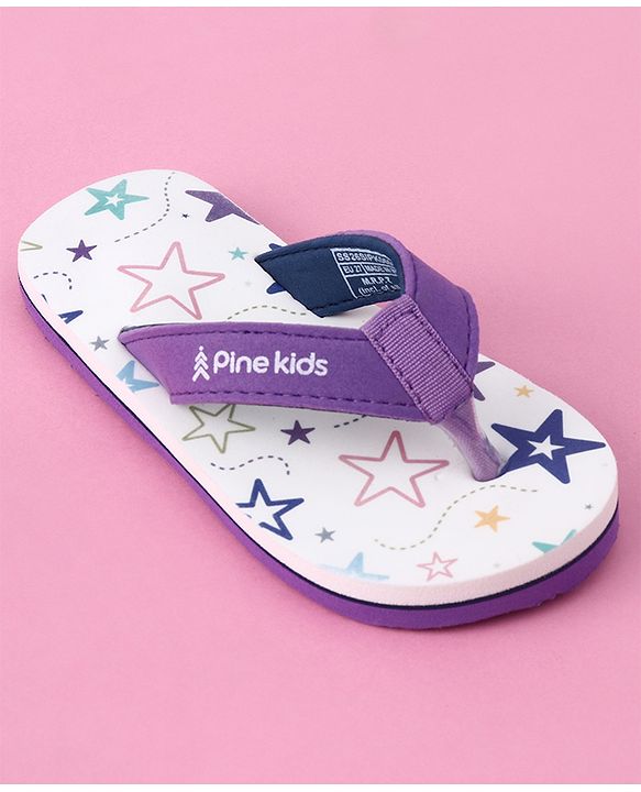 Pine Kids Slip On Star Printed Flip Flops - White & Purple